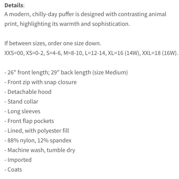 Halogen Black Leopard Contrast Puffer Winter Coat Mock Neck Removable Hood Small - Picture 9 of 10